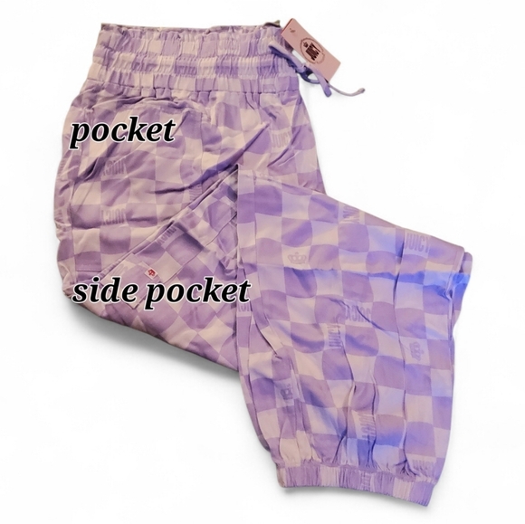 NEW JUICY COUTURE PLUS SIZE 2X JOGGER PANTS POCKETS WOMEN HIGH RISE LILAC CHECK - Picture 2 of 2